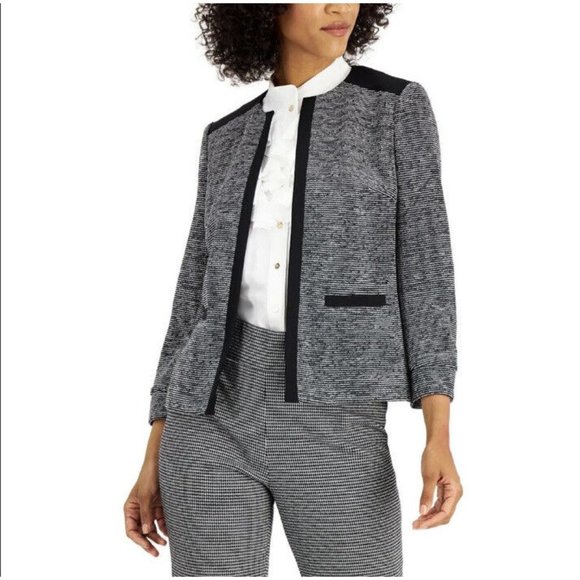Kasper Tweed Open-Front Blazer Black/White Size 6 - Picture 1 of 7